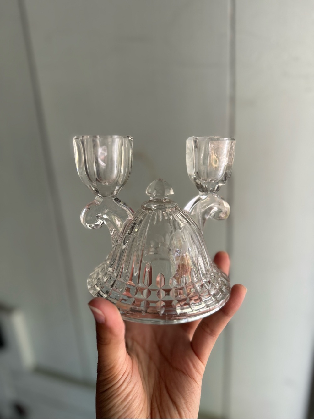 Vintage Glass Double Candle Holder Decorative Accent